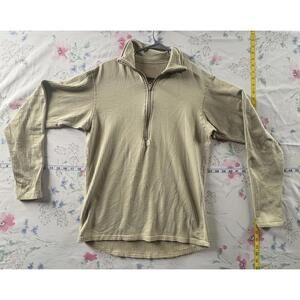 Waffle Knit Quarter Zip Pullover Thermal Tan Beige‎ Men’s Small Military Style